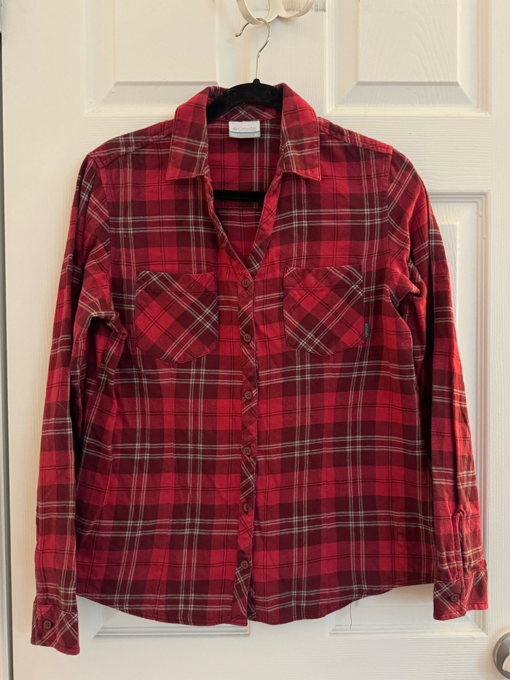 Columbia Flannel Red Plaid Button-Down Shirt